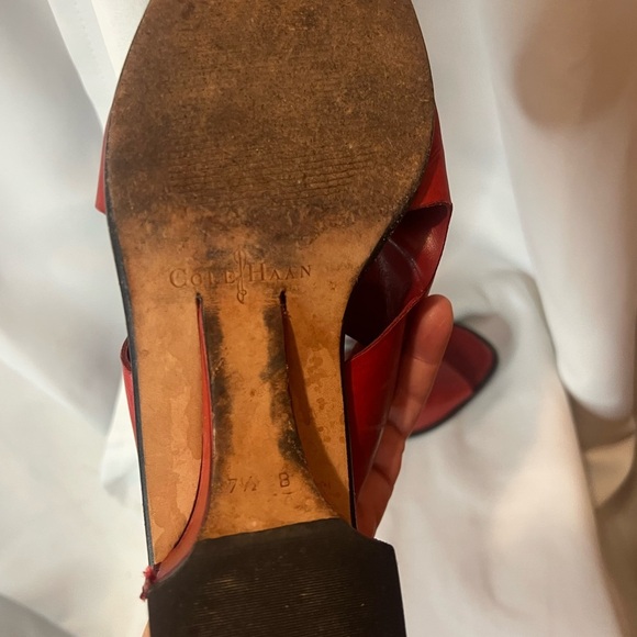 Cole Haan Red Suede Mules with Block Heel - Picture 5 of 7